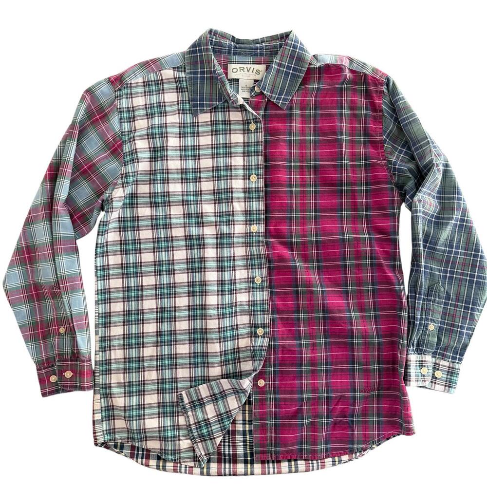 Orvis Vintage Men's Patchwork Plaid Button-Up Shirt Size Small